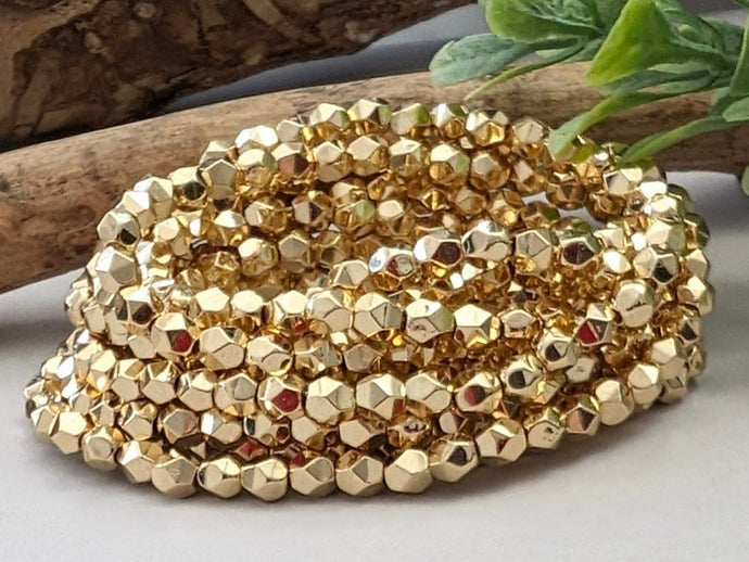 Metallic Champagne Gold - Faceted Hematite - 4mm