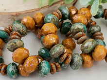 Load image into Gallery viewer, Mustard Gold, Moss Green, Rustic Copper - Designer Czech Rondelle Mix - 9x6mm - 20pcs