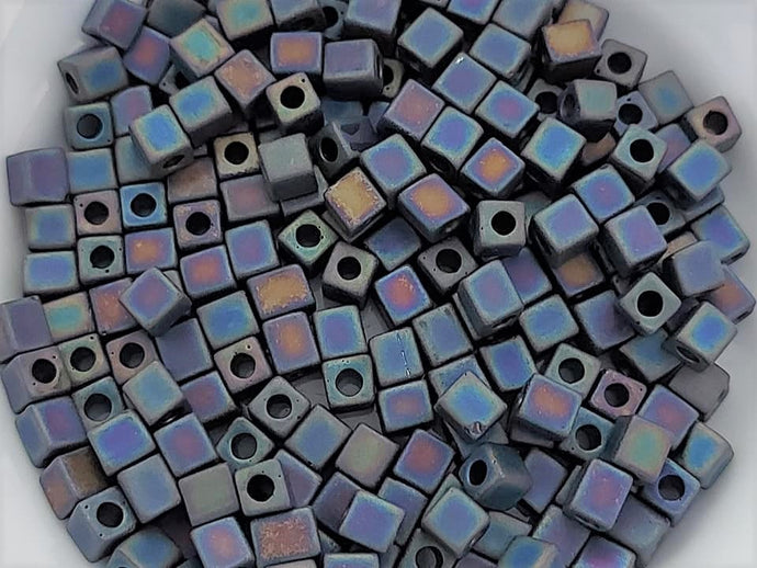 Opaque Black Frosted Rainbow - Miyuki Cubes #401FR - 4mm -10gr.