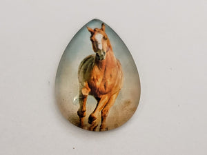 Horses Teardrop Glass Cabochons - 25x18mm - 1pc