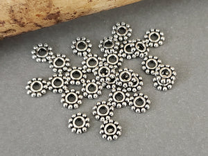High Quality Tibetan Silver Daisy Spacers - 7mm x 2mm hole - 25pcs