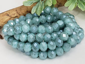 2-Tone Lt. Teal - Super Shine Faceted Crystals  - 8x6mm - 16" Strand