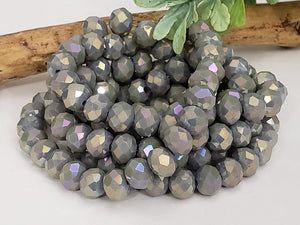 Mystic Stone Grey - Super Shine Faceted Crystals  - 8x6mm - 16" Strand