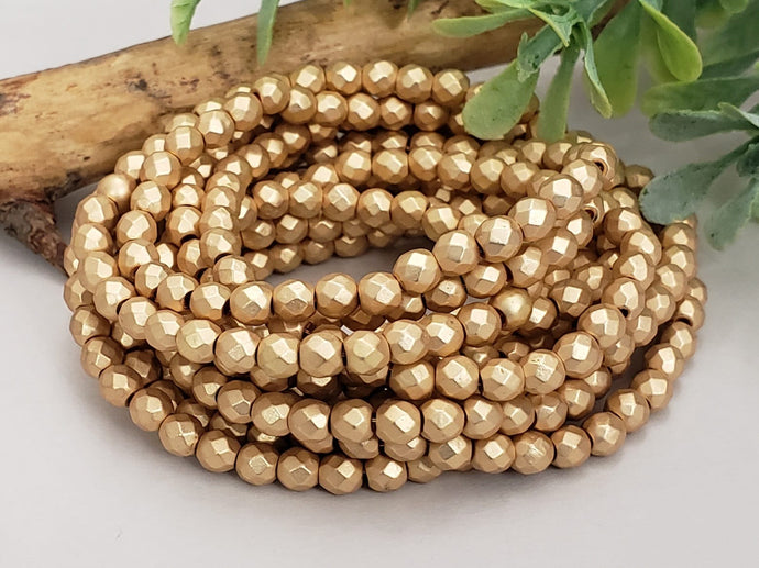 Faceted Matte Champagne Gold Hematite - 4mm