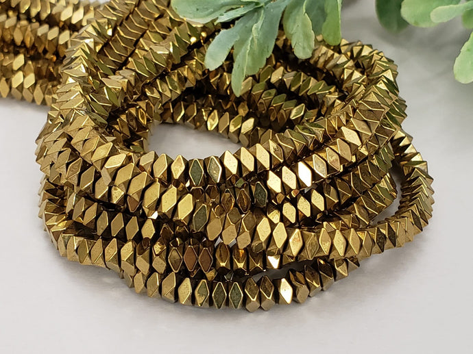 Re-STOCKED!! Antique Gold Metallic - Diamond Cut Hematite Rondelle - 4mm - 16