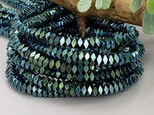 Load image into Gallery viewer, Metallic Blue Green Diamond-Cut Hematite - 4mm - 16&quot; strand
