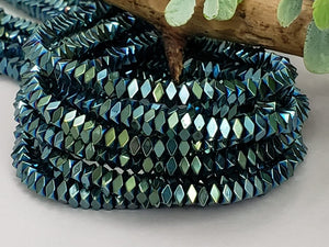 Metallic Blue Green Diamond-Cut Hematite - 4mm - 16" strand