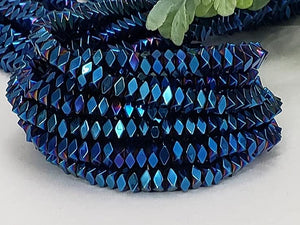 Metallic Blue Diamond-Cut Hematite - 4mm - 16" strand