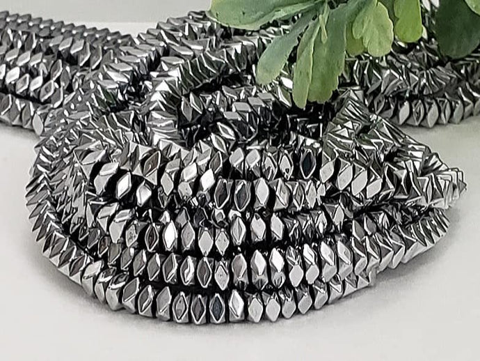 Re-STOCKED !! Metallic Silver - Diamond Cut Hematite Rondelle - 4mm - 16