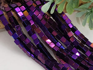 Metallic Purple Hematite Cubes - 4mm - 16" strand