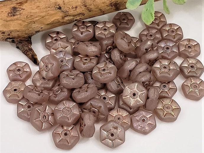 Matte Champagne Gold Wash Czech Hexagon Rondelle - 8x3mm - 20pcs