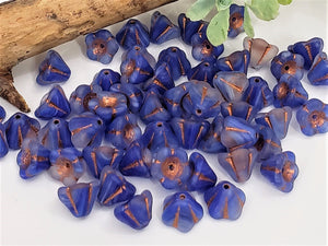 Indigo Blue Copper Wash Bell Flower - 8x6mm - 20pcs