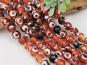 Faceted 3 Eye Tibetan Dzi Red Agate - 8mm