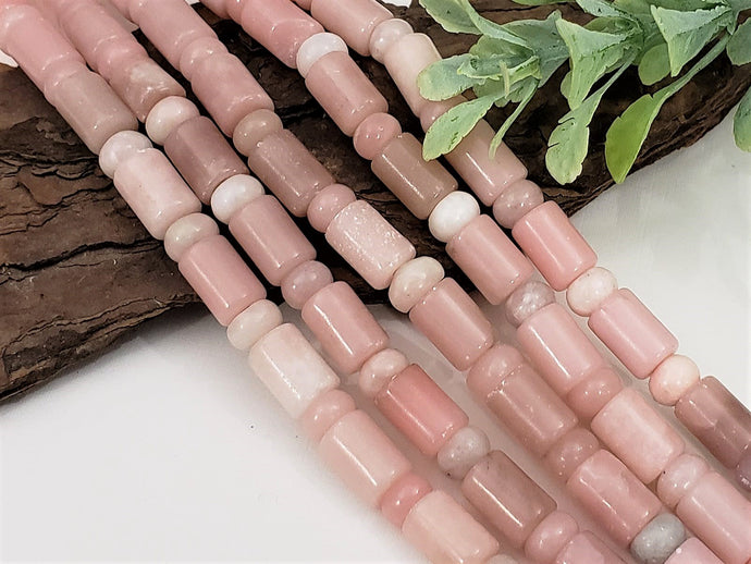 Natural Pink Opal Tube Rondelle Mix - 7.5