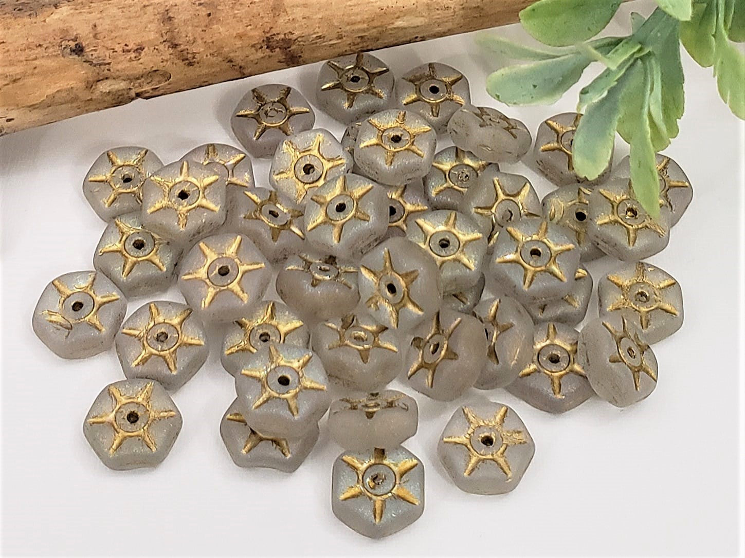 Matte Grey Gold Wash - Czech Hexagon Disc - 8x3mm - 20pcs