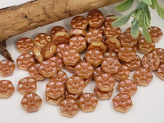 Apricot Luster Czech Hexagon Rondelle - 8x3mm - 20pcs