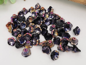 Jet Black Iris Czech Bell Flower - 7x5mm - 25pcs