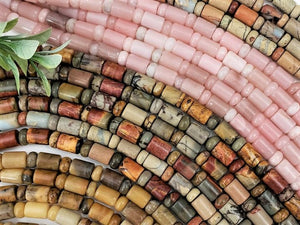 Natural Pink Opal Tube Rondelle Mix - 7.5" Strand
