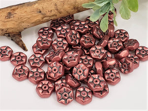 Matte Bronze Copper Czech Hexagon Rondelle - 8x3mm - 20pcs