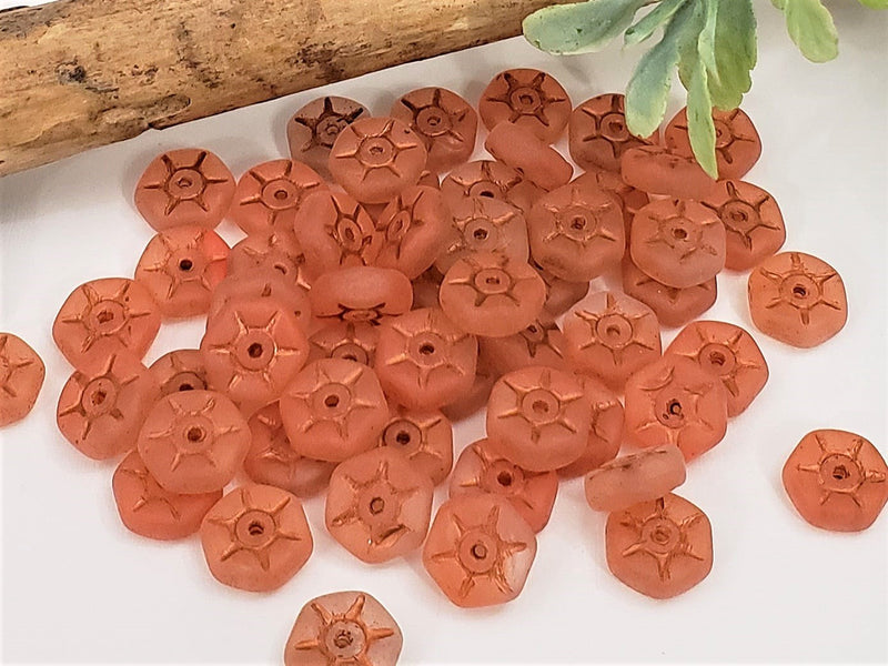 Matte Apricot Bronze Wash - Czech Hexagon Disc - 8x3mm - 20pcs
