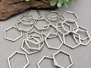 Silver Plated Hexagon Connectors - 15mm - 10pcs
