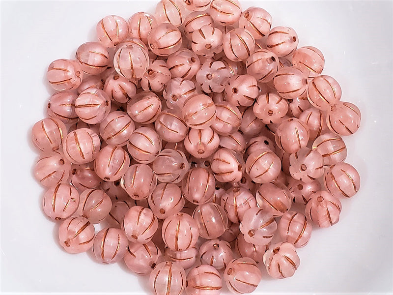 Silk Pink Copper Wash - Czech Melon Beads  - 8mm - 20pcs