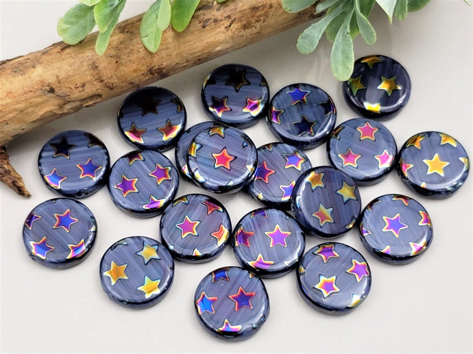 Blue Vitrail Star Czech Coin - 14mm - 6pcs