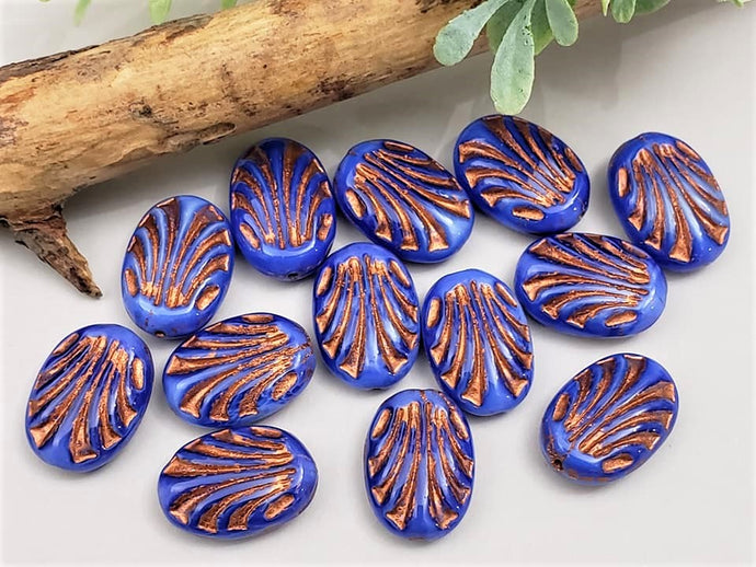 Indigo Blue Copper Wash Czech Beads - 16x12mm - 8pcs
