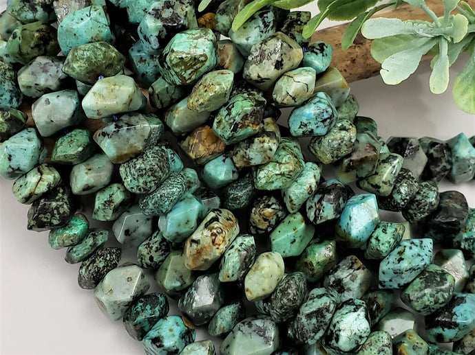 African Turquoise Faceted Freeform Rondelles - 5