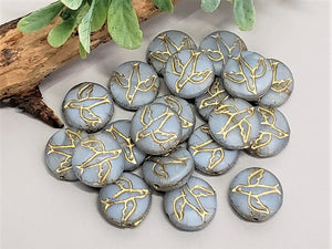 Lt Powder Blue Gold Wash Czech Bird Coin - 12mm - 8pcs