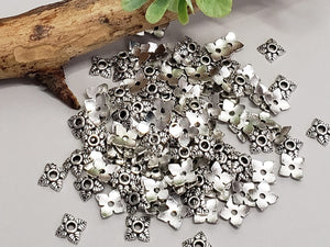 Antique Silver 4 Leaf Bead Caps - 5mm - 50pcs