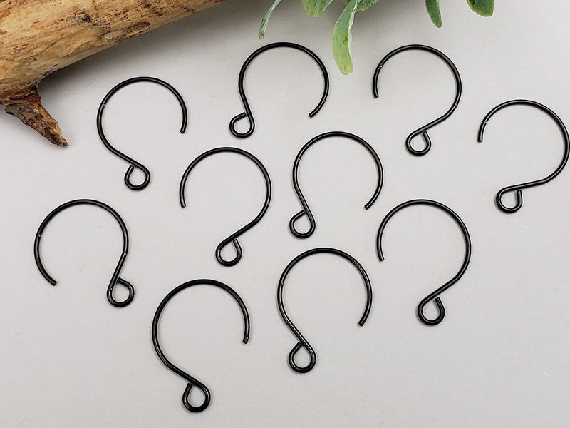 Black Earwire Hooks - Vacum Plating Stainless Steel - 18x14mm - 8pcs