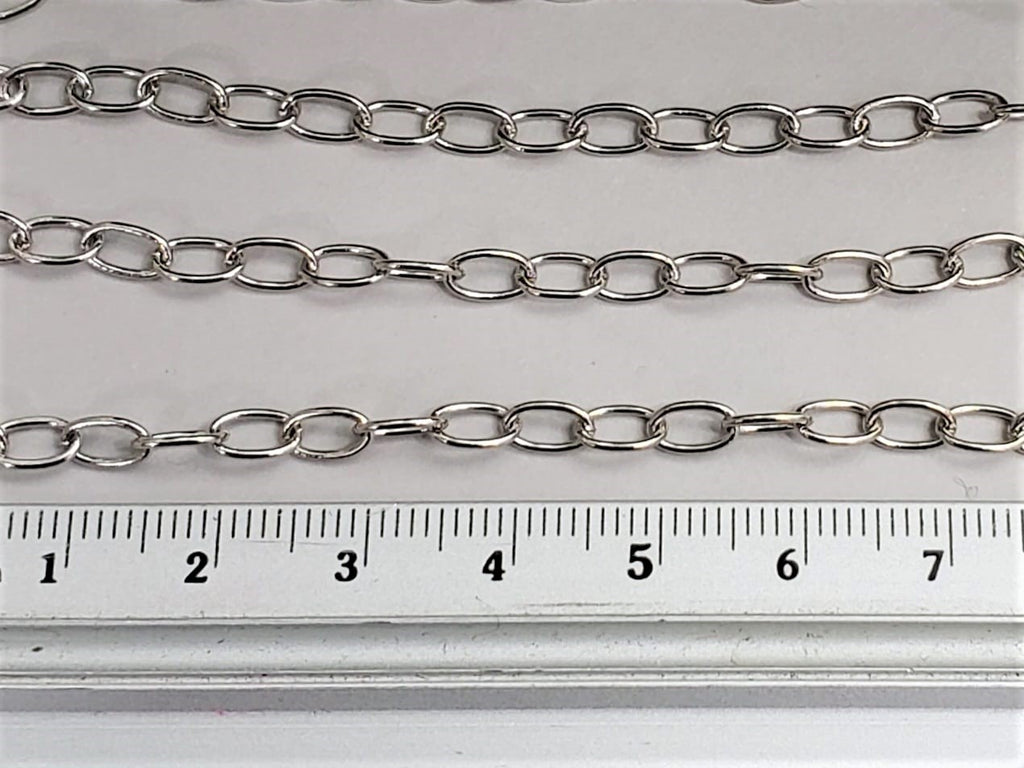 Non Tarnish Silver Rhodium - Stainless Steel Oval Cable Chain - 5x4mm - 1ft/12"