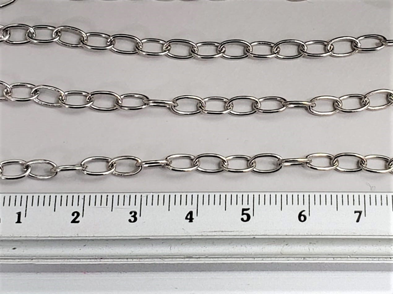 Non Tarnish Silver Rhodium - Stainless Steel Oval Cable Chain - 5x4mm - 1ft/12"