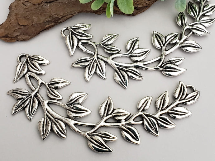 Antique Silver Leafy Tree Branch Connector - 85mm - 1pc