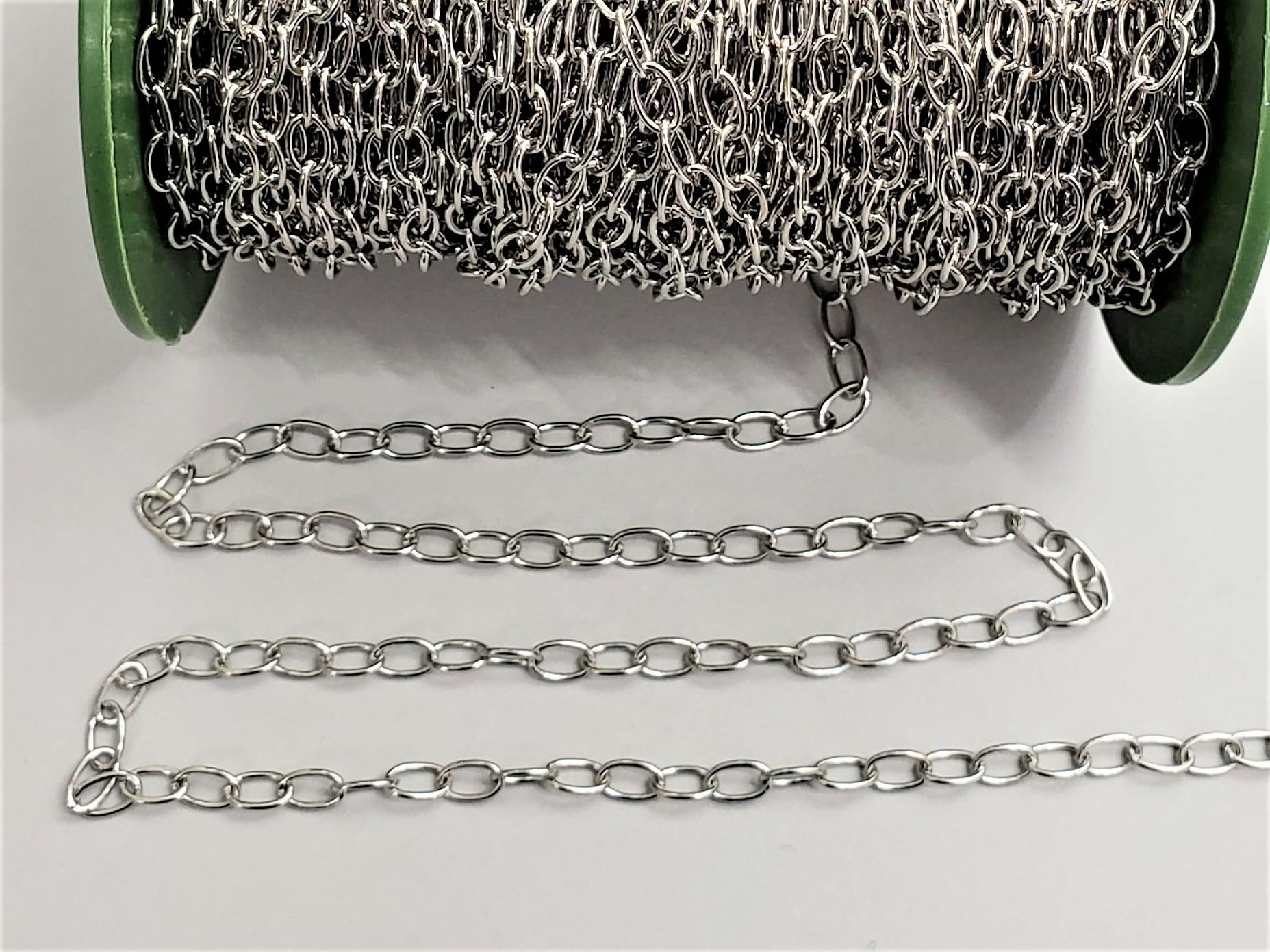 Non Tarnish Silver Rhodium - Stainless Steel Oval Cable Chain - 5x4mm - 1ft/12"