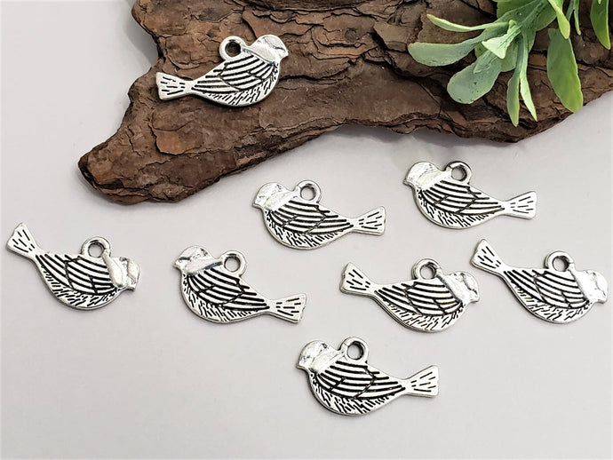 Antique Silver Double Sided Bird Charms - 22x10mm - 8pcs