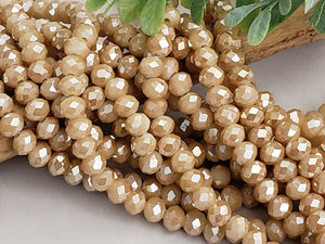 Beige - Super Shine Faceted Crystals - 6x4mm - 15" Strand