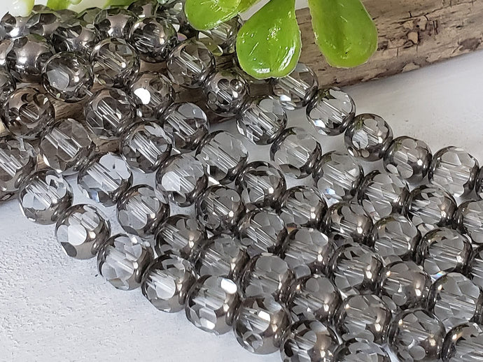 Translucent Smokey Grey Silver Edge - Faceted Cathedral Crystals - 8mm