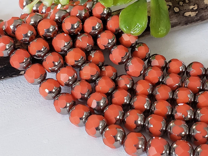 Coral Silver Edge - Faceted Cathedral Crystals - 8mm