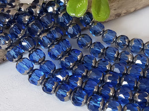 Translucent Royal Blue Silver Edge - Faceted Cathedral Crystals - 8mm