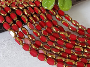 Lipstick Red Bronze Faceted Rectangular Crystals - 14" Full Strand