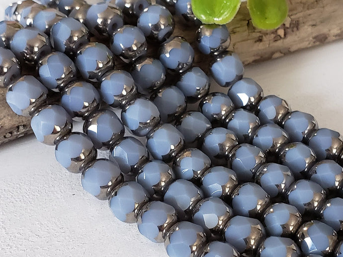 Milky Periwinkle Silver Edge - Faceted Cathedral Crystals - 8mm