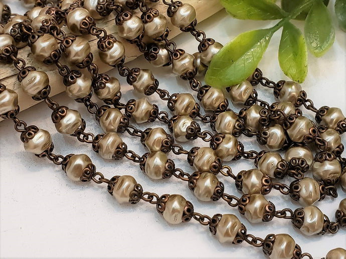 Taupe Pearls - Czech Rosary Chain - 1ft.