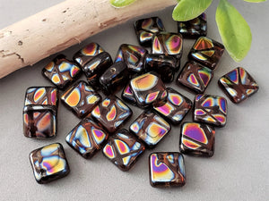 Dark Topaz Vitrail Tiles - Czech Glass Beads - 10mm - 8pcs