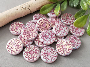 Luster Lilac Mandala - Czech Coin - 18mm - 2pcs