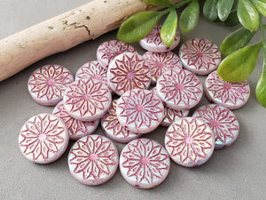 Luster AB Lilac Flower Coin - Czech Glass Beads - 18mm - 2pcs