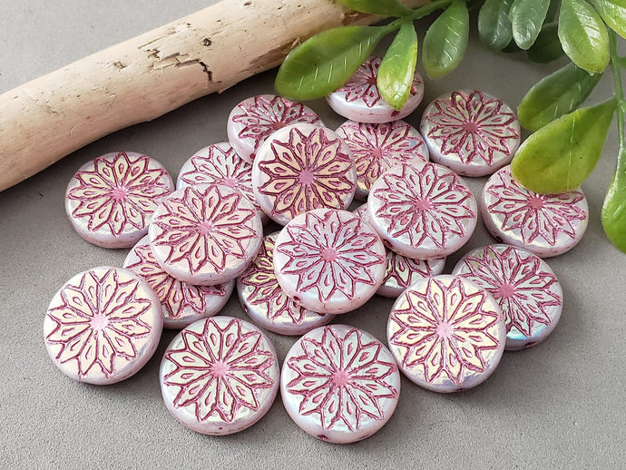 Luster Lilac Mandala - Czech Coin - 18mm - 2pcs