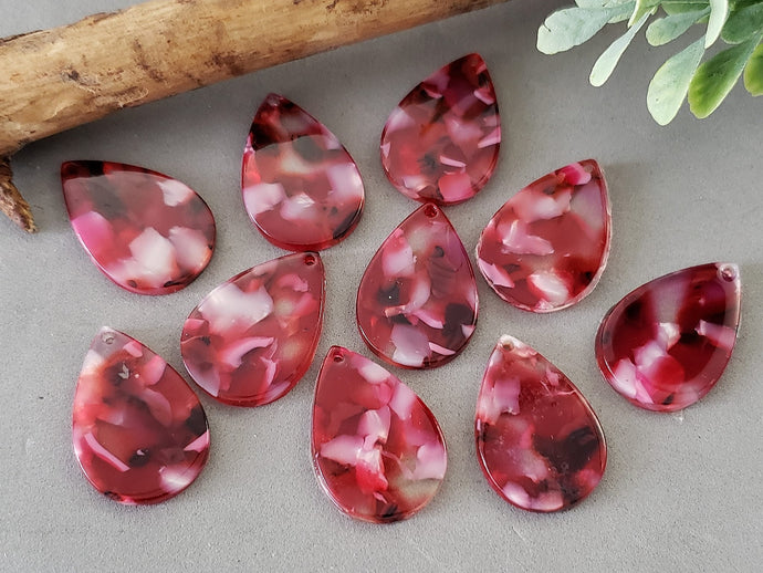 Marble Magenta Acrylic Teardrops - 25mm - 2pcs