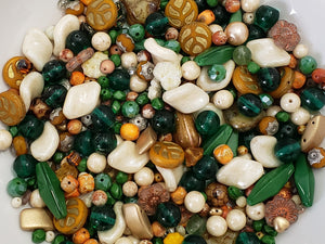 Emerald Green Rust Gold Cream Czech & Crystal Glass Bead Soup Mix - 50grms